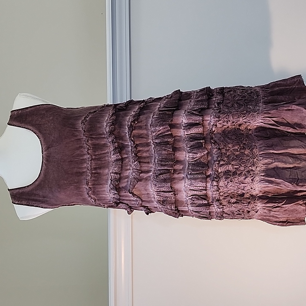 NWT Fairy Girly purple distressed tiered crinkle cotton blend sleeveless dress…